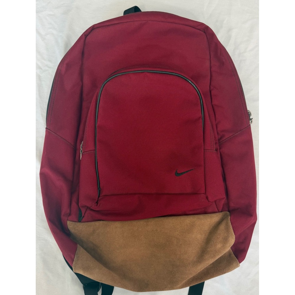 Vintage Nike Backpack Burgundy Red Canvas Suede Leather Bottom F9.SKY Bag